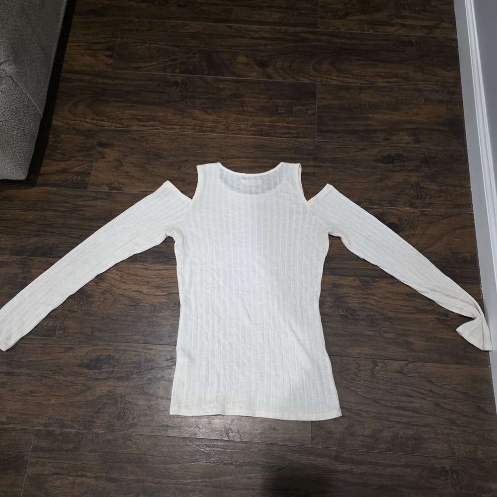 White Cold Shoulder Ribbed Top - Picture 2 of 3